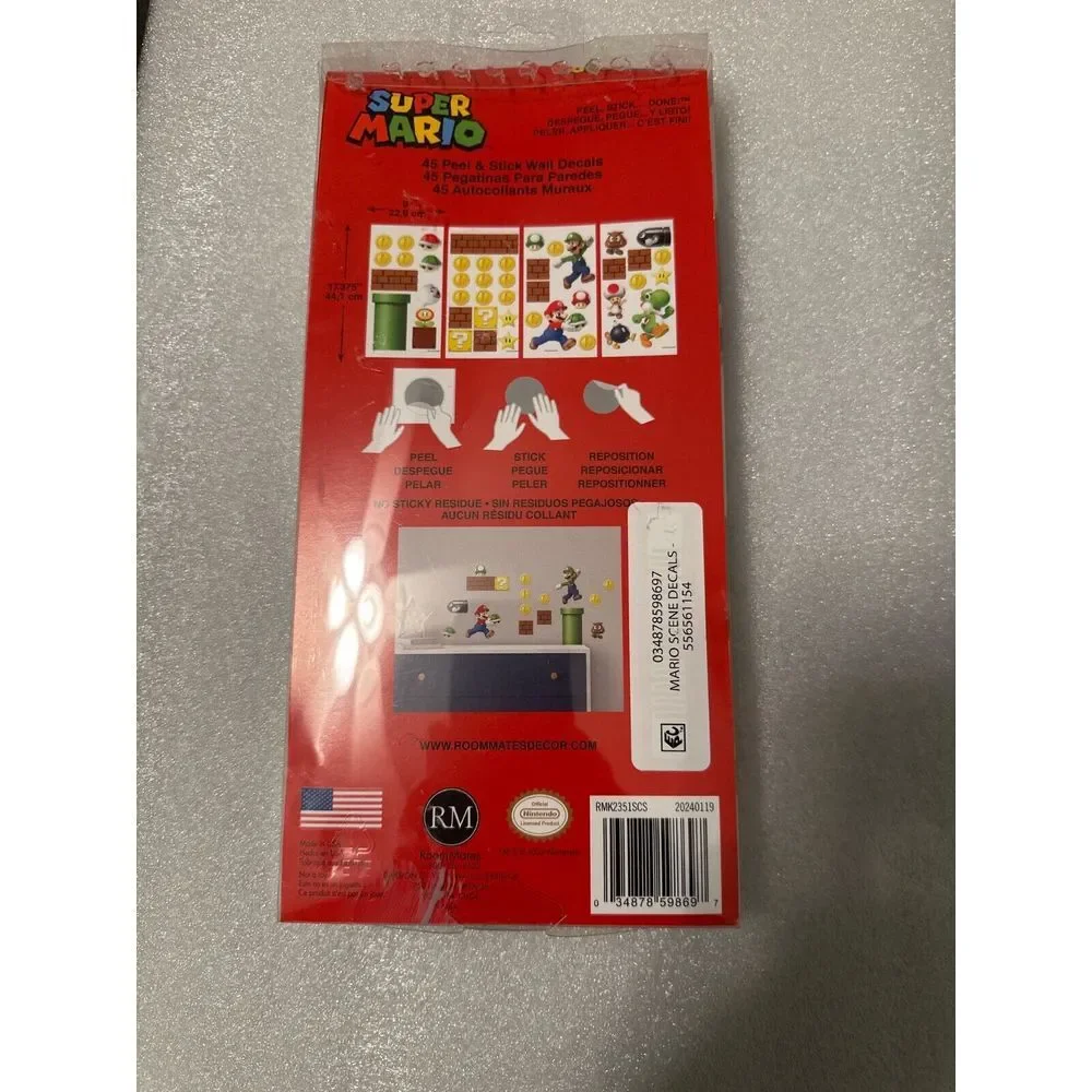Nintendo SUPER MARIO WALL DECALS 45 Removable‎ & Repositional Stickers RoomMates